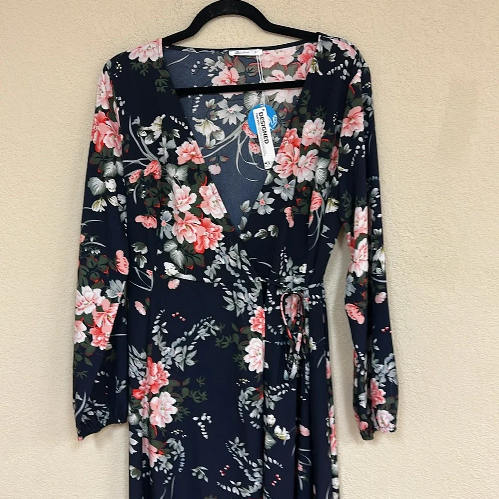 Cupshe NWT Women's floral long sleeve wrap midi dress size M - Picture 5 of 6